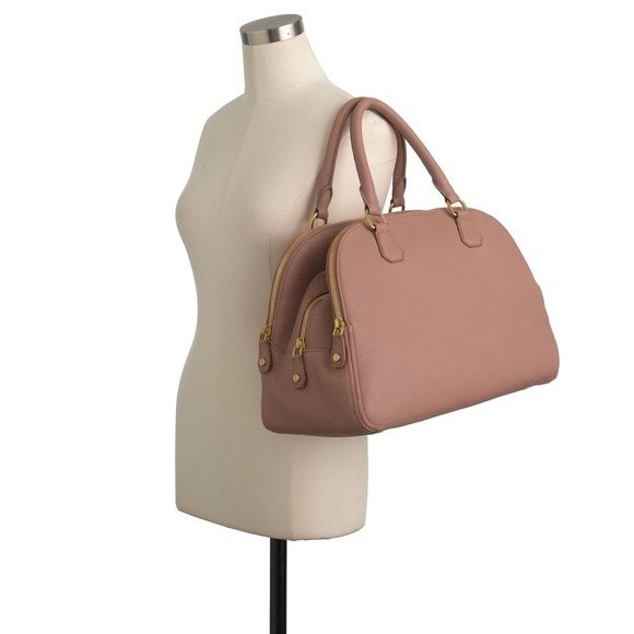 J. Crew Warm Ash Taupe Gray Pebble Leather Large "Biennial" Satchel Purse Bag - Picture 8 of 10